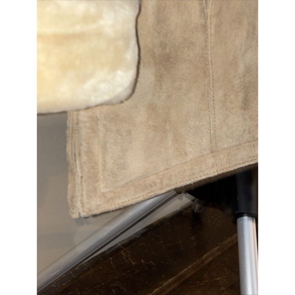 Vintage St. John's Bay Washable Tan Leather Suede & Faux Shearling Fur Coat- Lar - Picture 4 of 16